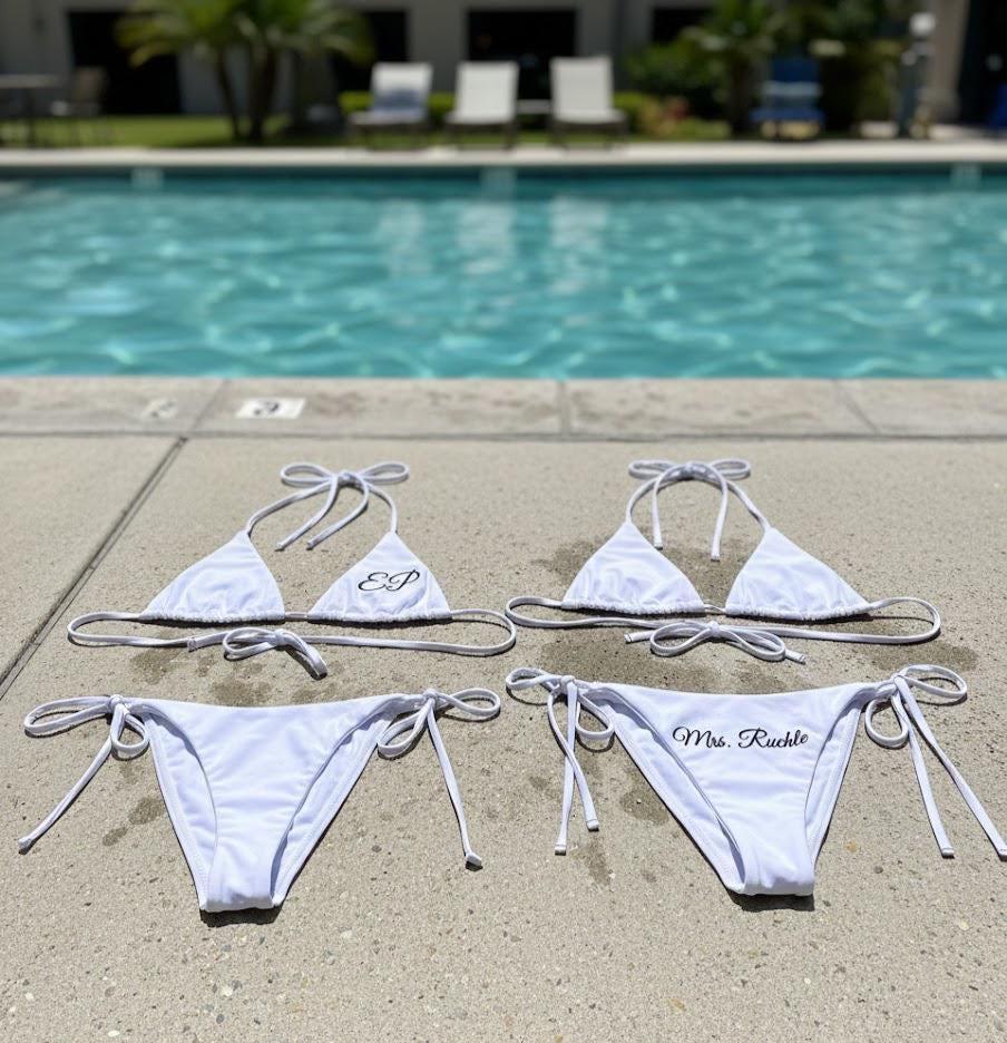 Custom Bride Bikini – Personalized Mrs Swimsuit, White Honeymoon & Bachelorette Bikini
