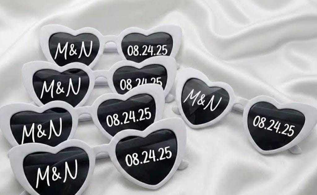 Personalized Heart Sunglasses | Bachelorette Party Favors, Wedding Photo Prop