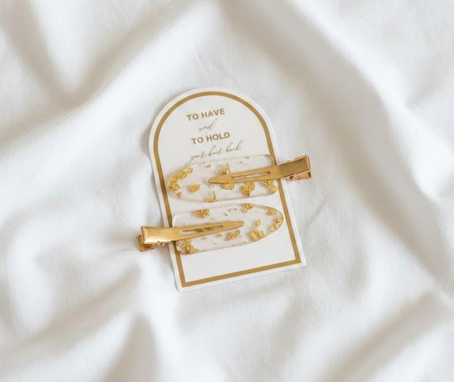 Gold Flake Resin Hair Clips, Bridal Bridesmaid Gift, Set of 2
