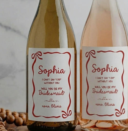Bridesmaid Proposal Wine Label – Coquette Red Bow, Personalized Gift