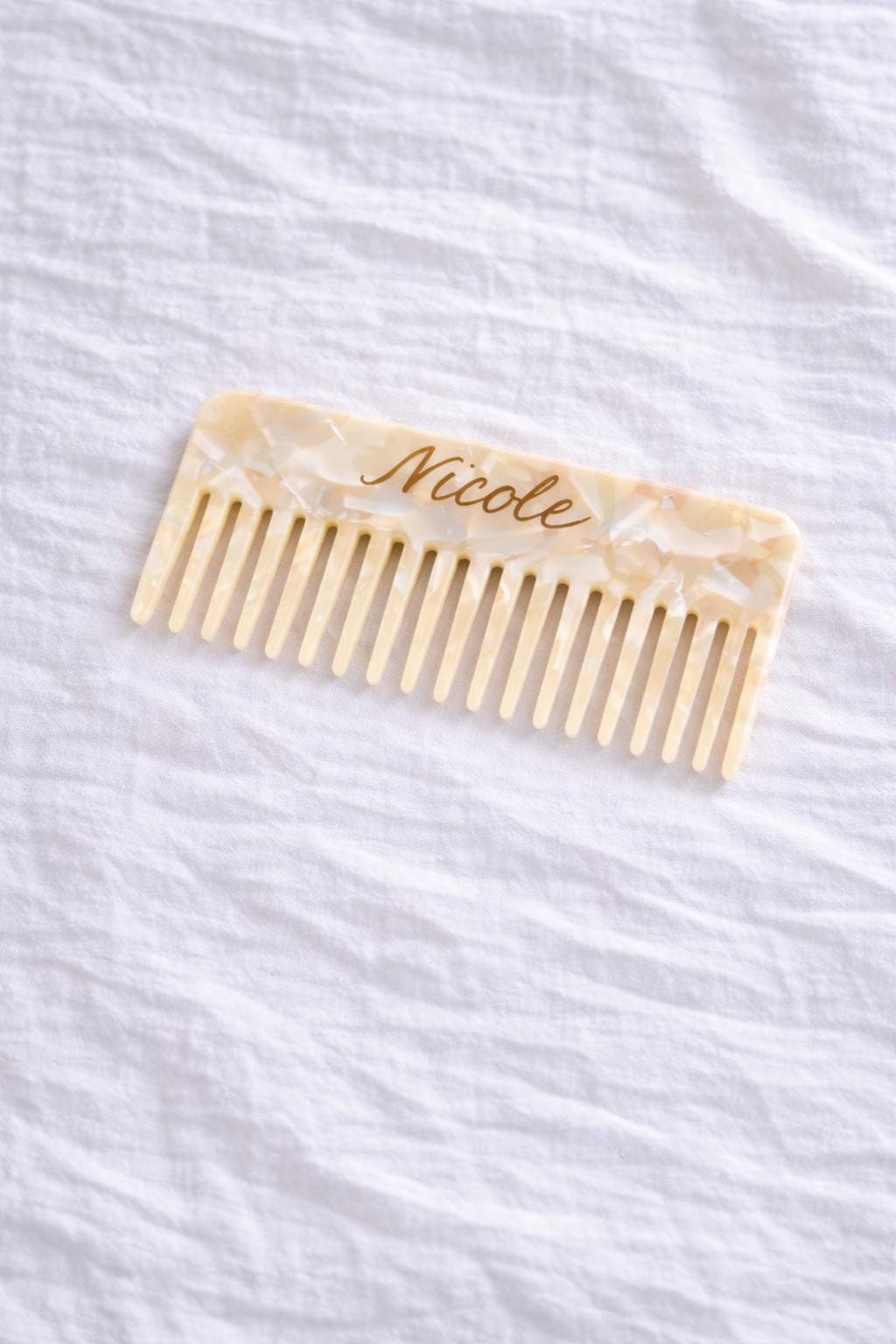 Personalized Bridal Hair Comb | Engraved Name, Ivory Pearl Acetate