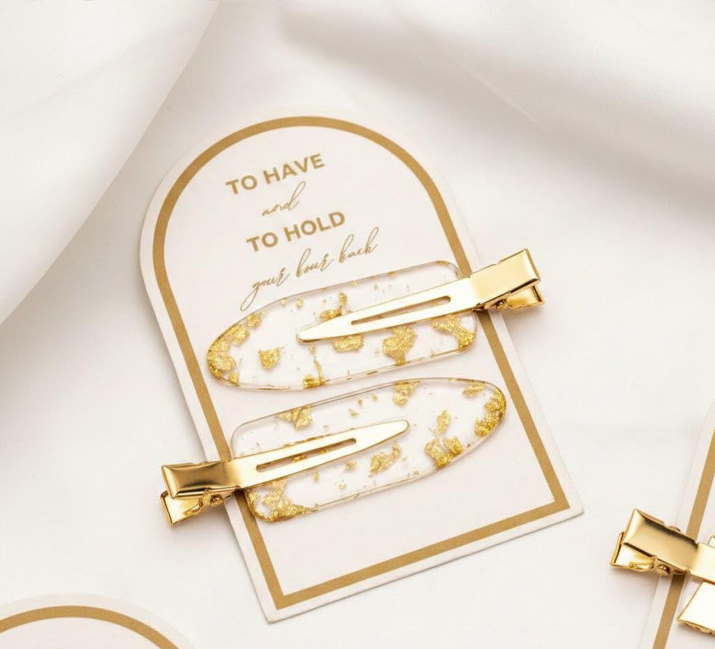 Gold Flake Resin Hair Clips, Bridal Bridesmaid Gift, Set of 2