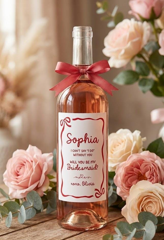 Bridesmaid Proposal Wine Label – Coquette Red Bow, Personalized Gift