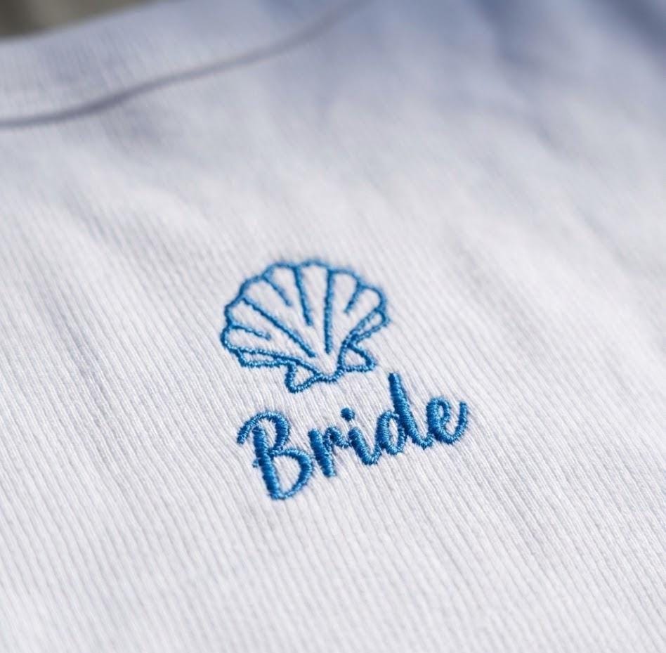 Embroidered Shell Bride Tank Top | Personalized Bachelorette Party Cami