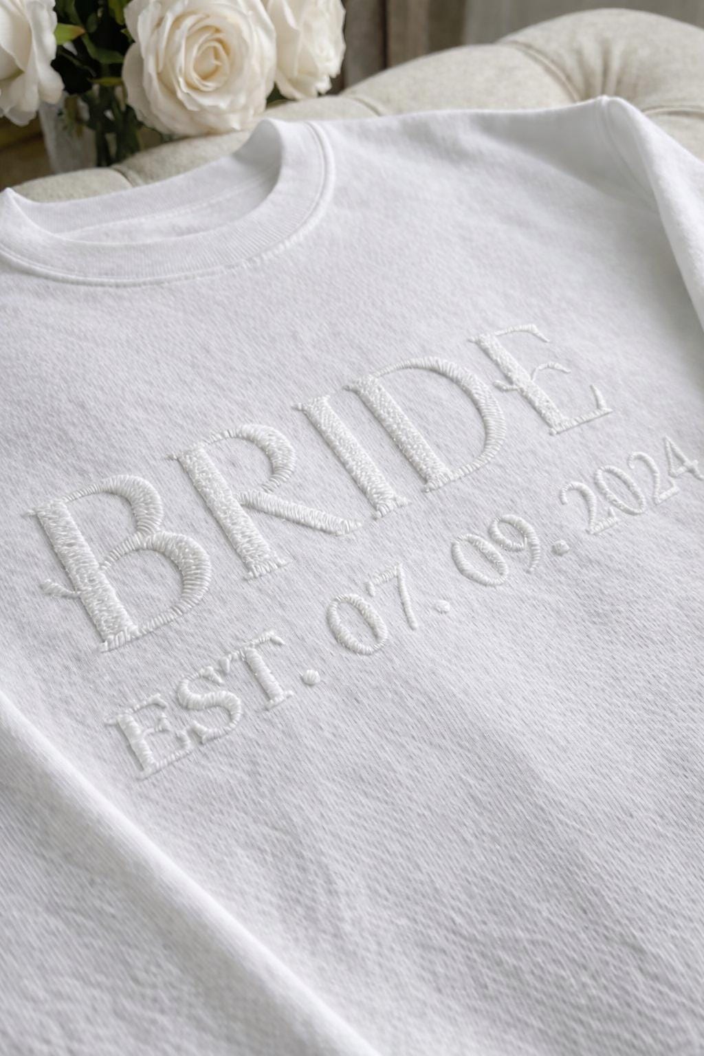 Custom Embossed Bride Sweatshirt, 3D Puff Print Bridal Shower Gift