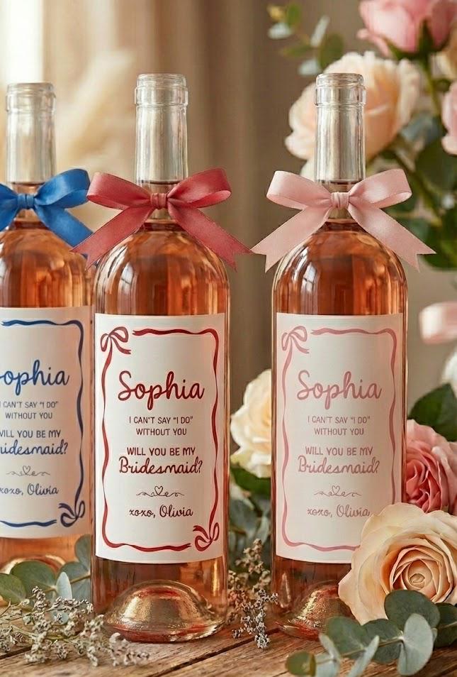 Bridesmaid Proposal Wine Label – Coquette Red Bow, Personalized Gift