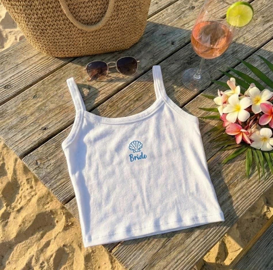 Embroidered Shell Bride Tank Top | Personalized Bachelorette Party Cami