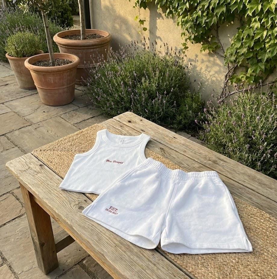 Embroidered Wifey Lounge Set | Personalized Bride Tank Top & Fleece Shorts