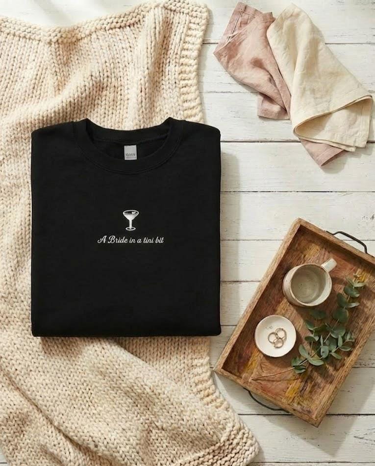 Bride Martini Crewneck Sweatshirt – Minimal Bridal Pullover, Bachelorette Weekend Gift
