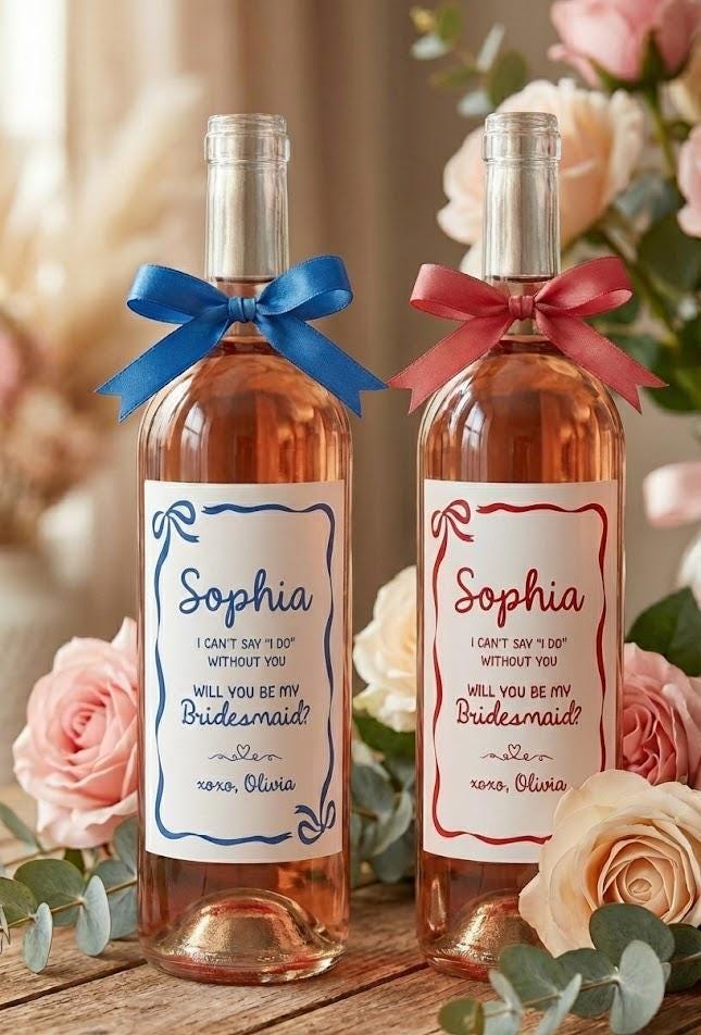 Bridesmaid Proposal Wine Label – Coquette Red Bow, Personalized Gift