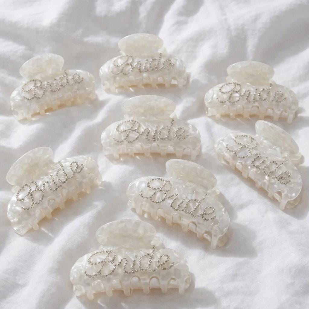 Custom Rhinestone Name Hair Claw Clip | Pearl Acetate Bridal Clip
