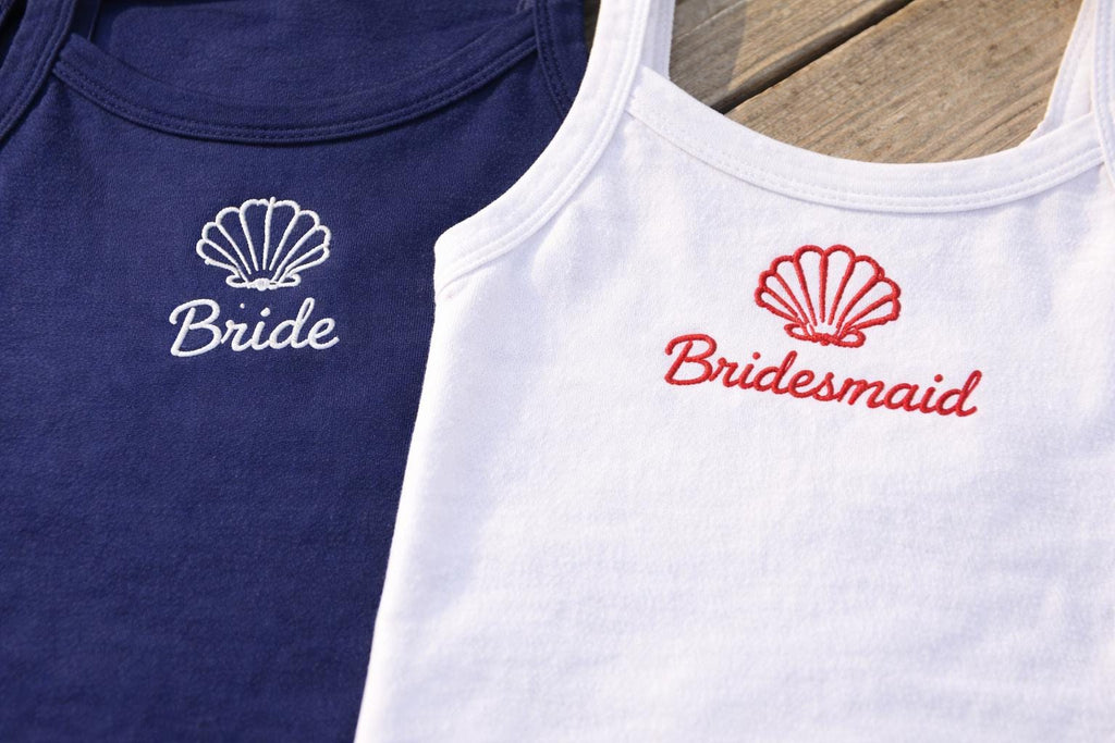 Embroidered Shell Bride Tank Top | Personalized Bachelorette Party Cami
