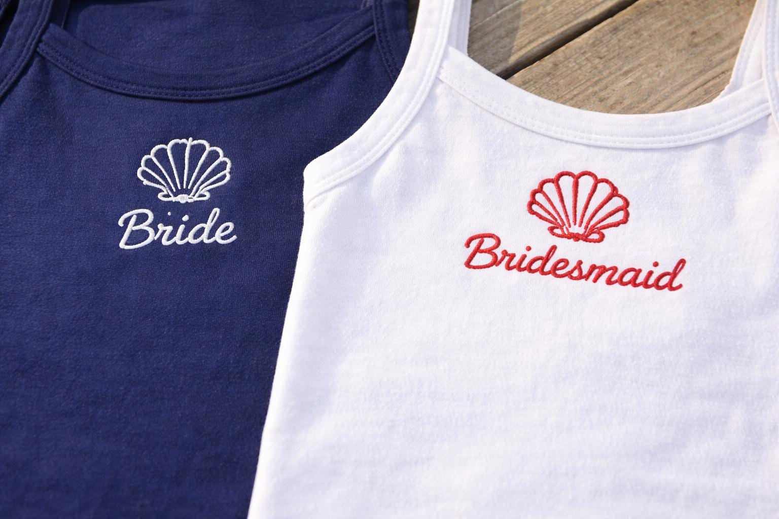Embroidered Shell Bride Tank Top | Personalized Bachelorette Party Cami