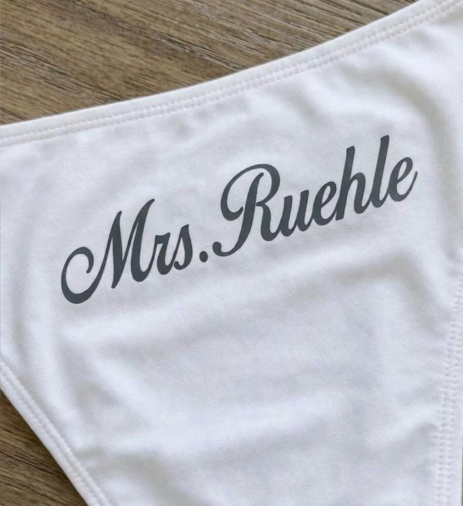 Custom Bride Bikini – Personalized Mrs Swimsuit, White Honeymoon & Bachelorette Bikini