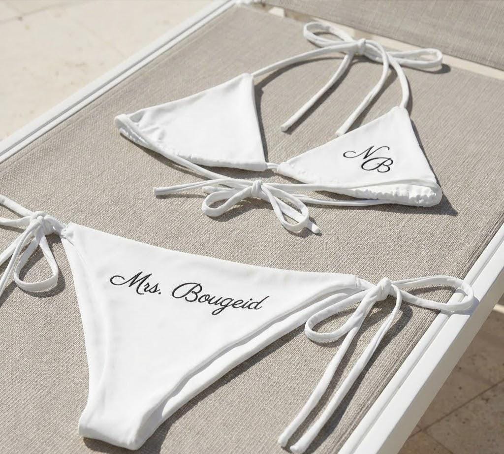 Custom Bride Bikini – Personalized Mrs Swimsuit, White Honeymoon & Bachelorette Bikini