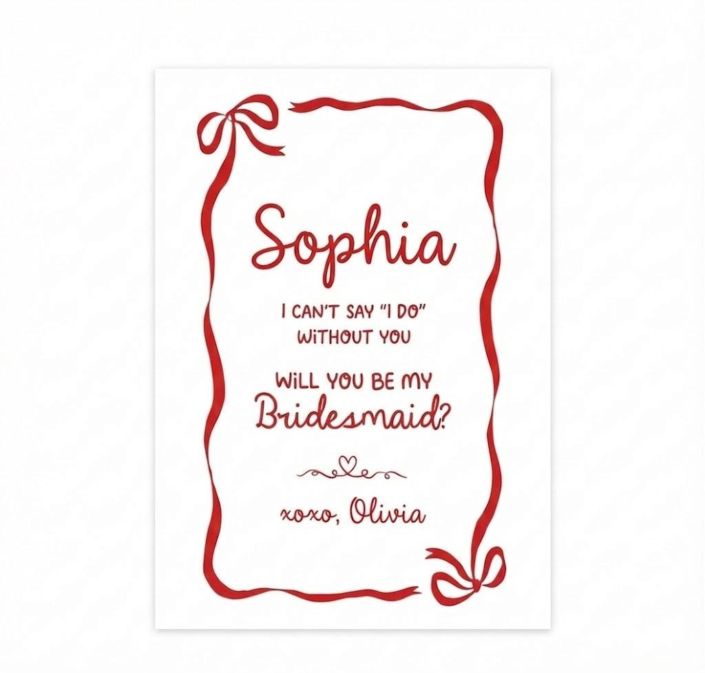 Bridesmaid Proposal Wine Label – Coquette Red Bow, Personalized Gift