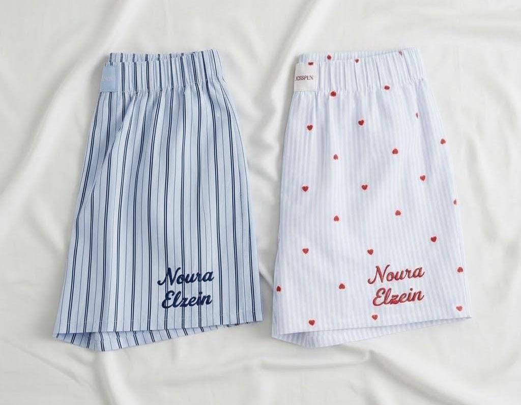 Embroidered Pajama Boxer Shorts | Personalized Sleepwear Gift | Custom Valentine's Day PJ shorts