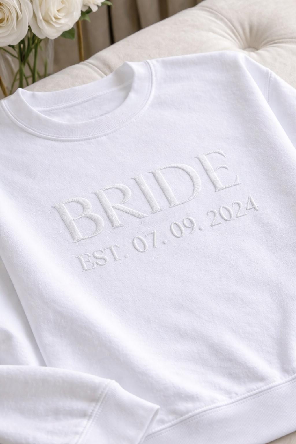 Custom Embossed Bride Sweatshirt, 3D Puff Print Bridal Shower Gift