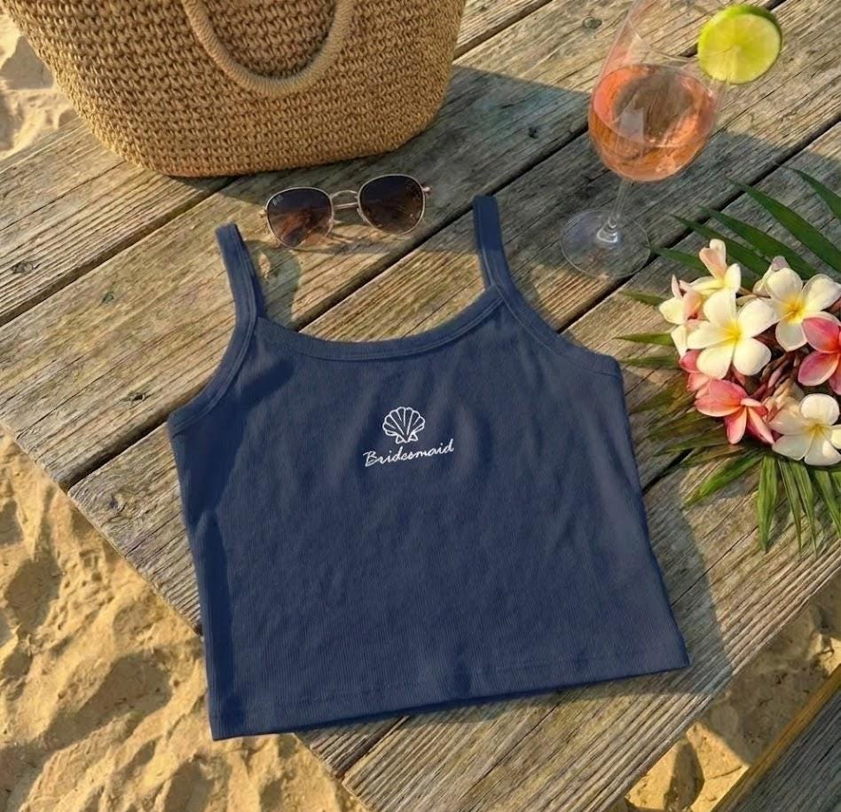 Embroidered Shell Bride Tank Top | Personalized Bachelorette Party Cami