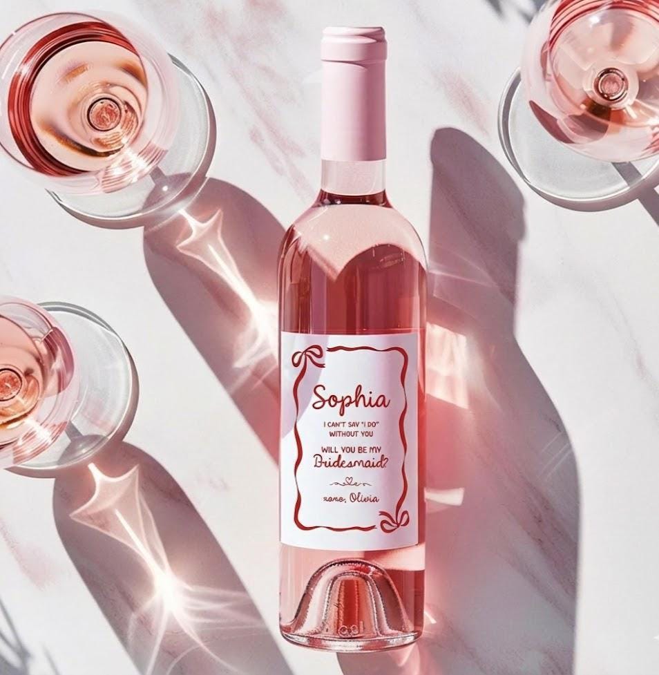 Bridesmaid Proposal Wine Label – Coquette Red Bow, Personalized Gift