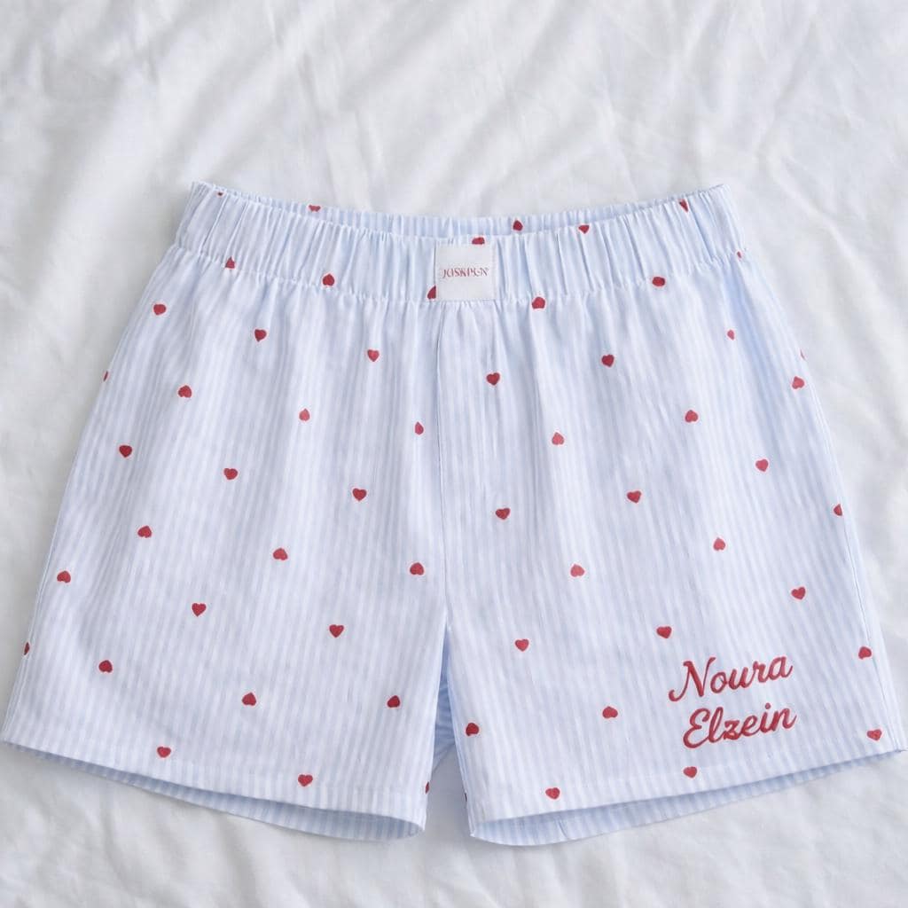 Embroidered Pajama Boxer Shorts | Personalized Sleepwear Gift | Custom Valentine's Day PJ shorts
