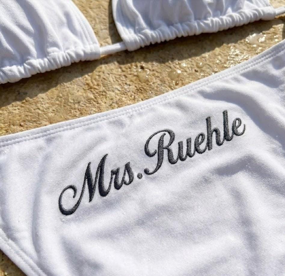 Bride-to-Be Swim Embroidered Bundle | Custom Bikini, Sarong, Sunglasses & Veil