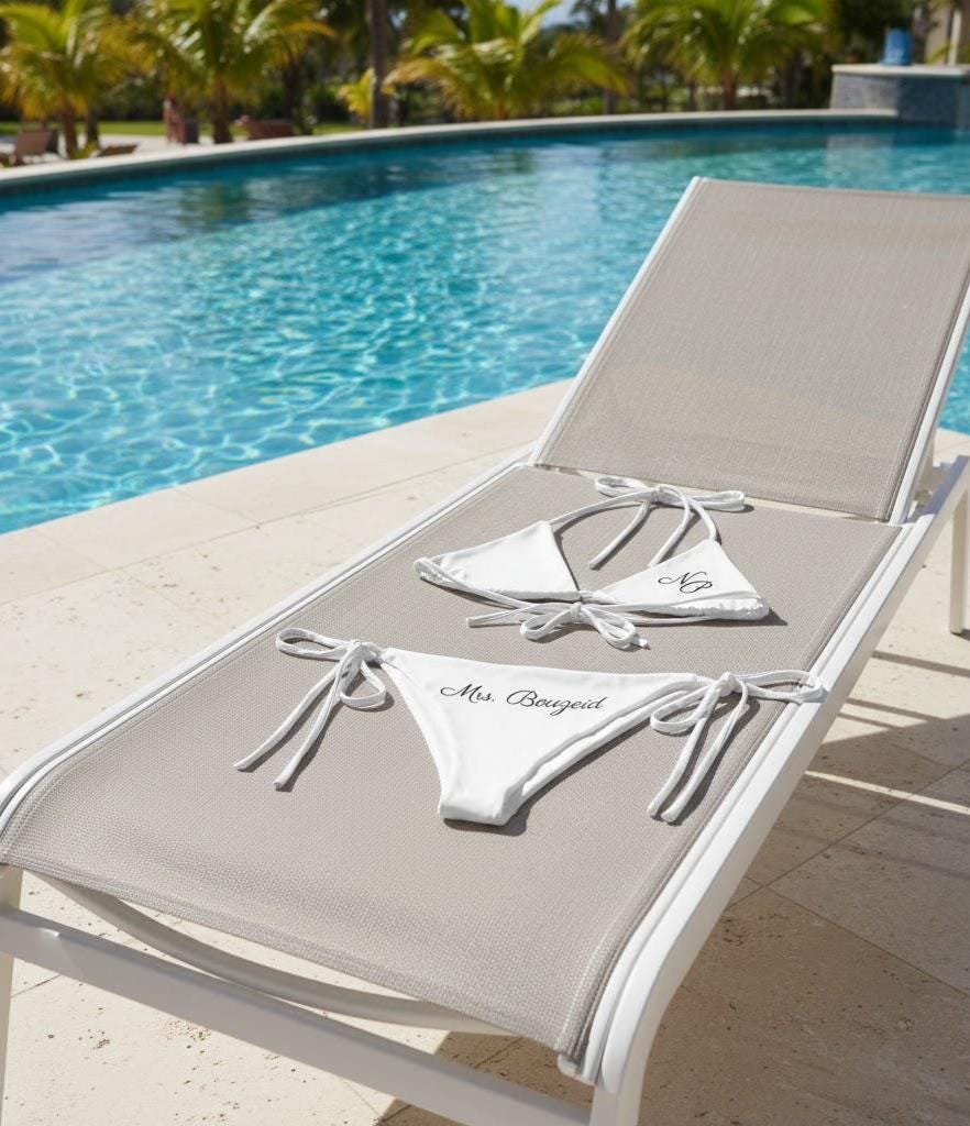 Custom Bride Bikini – Personalized Mrs Swimsuit, White Honeymoon & Bachelorette Bikini