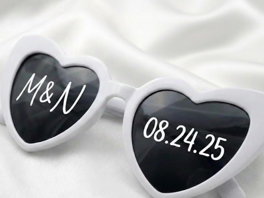 Personalized Heart Sunglasses | Bachelorette Party Favors, Wedding Photo Prop