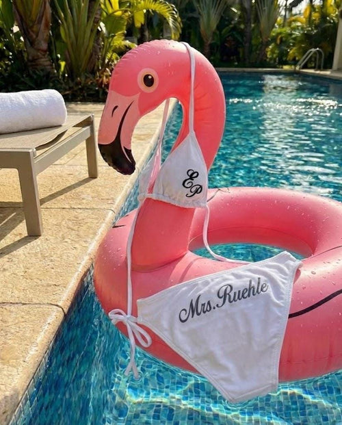 Bride-to-Be Swim Embroidered Bundle | Custom Bikini, Sarong, Sunglasses & Veil