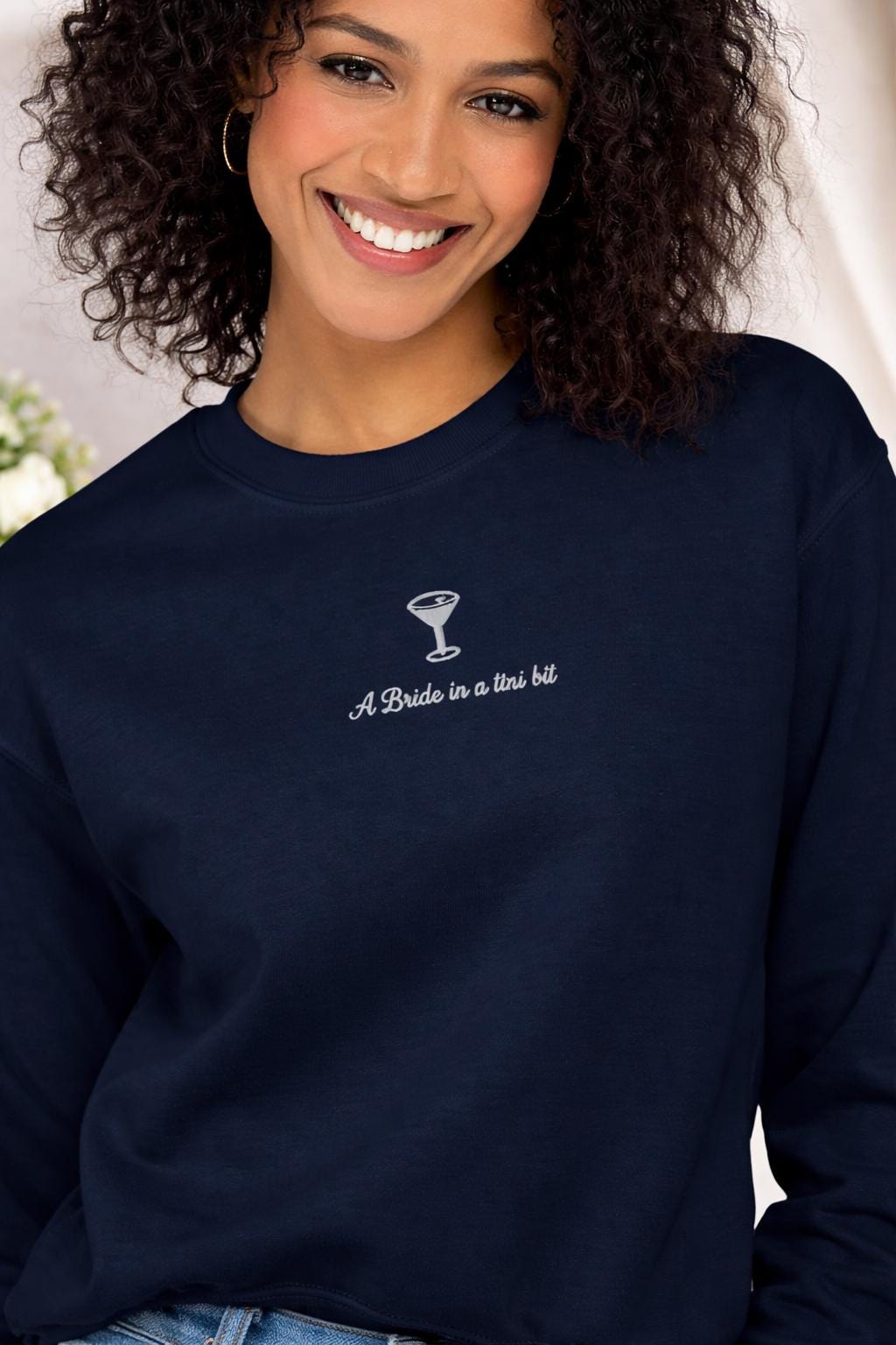 Bride Martini Crewneck Sweatshirt – Minimal Bridal Pullover, Bachelorette Weekend Gift