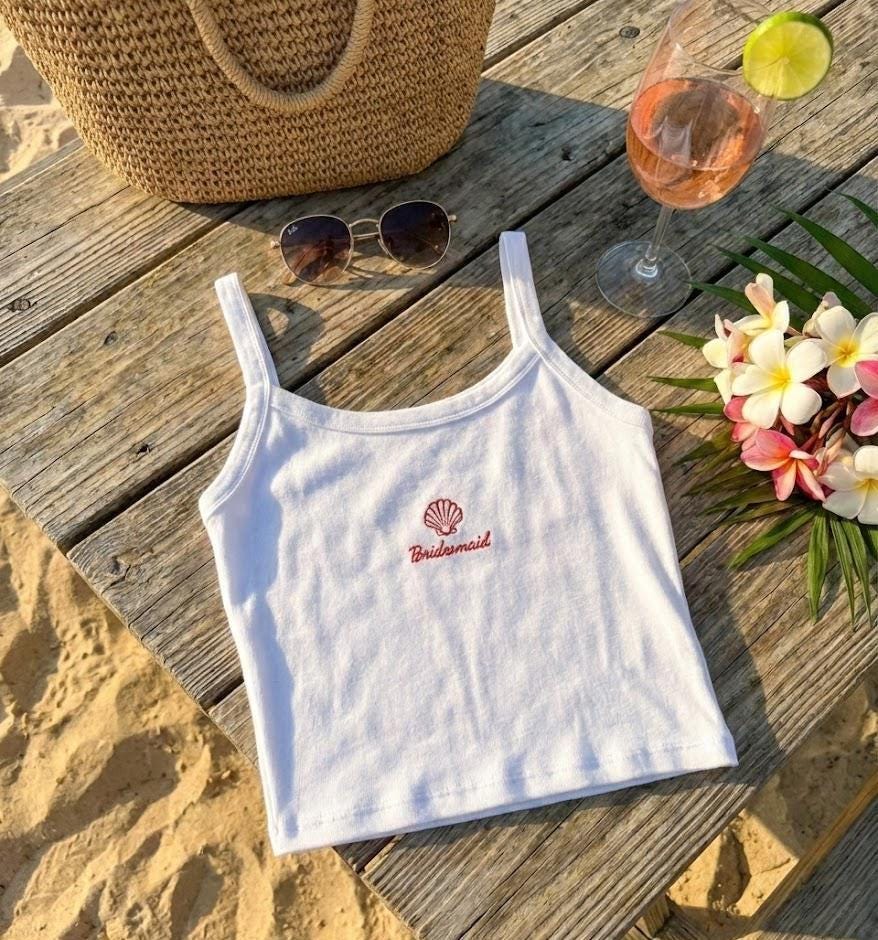 Embroidered Shell Bride Tank Top | Personalized Bachelorette Party Cami