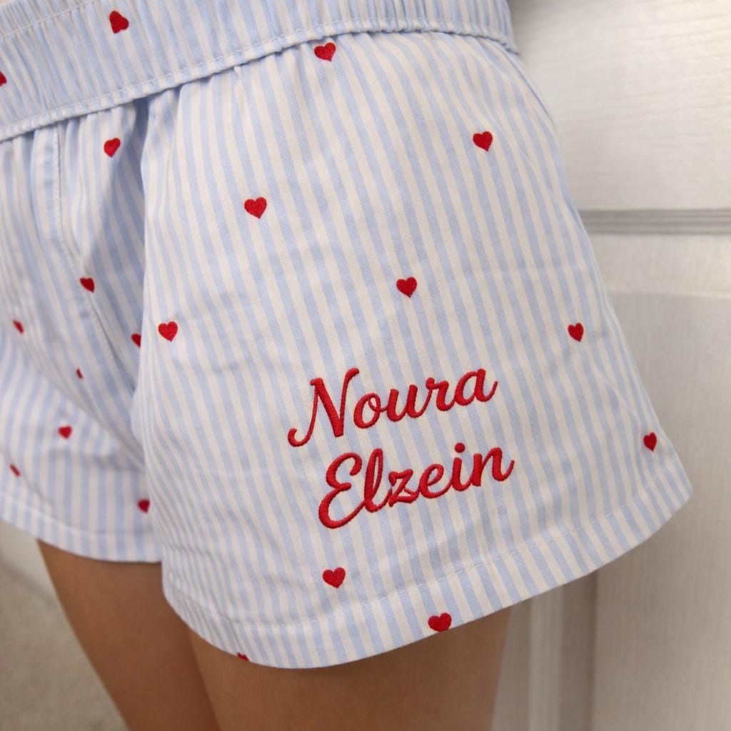 Embroidered Pajama Boxer Shorts | Personalized Sleepwear Gift | Custom Valentine's Day PJ shorts