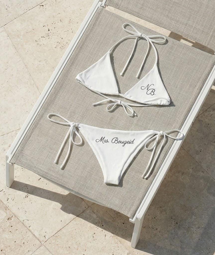 Custom Bride Bikini – Personalized Mrs Swimsuit, White Honeymoon & Bachelorette Bikini