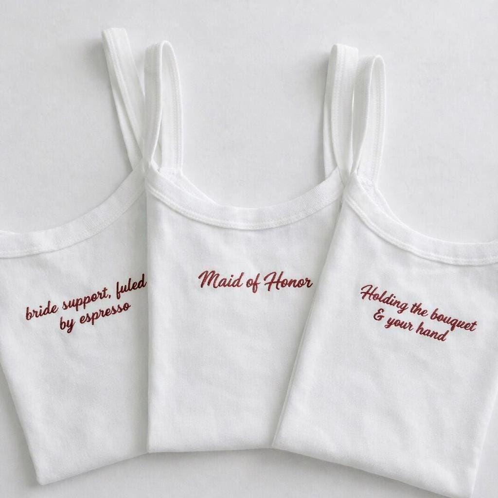 Personalized Embroidered Tank Top, Custom Embroidery Crop top Mrs Bride gift, Bachelorette party idea
